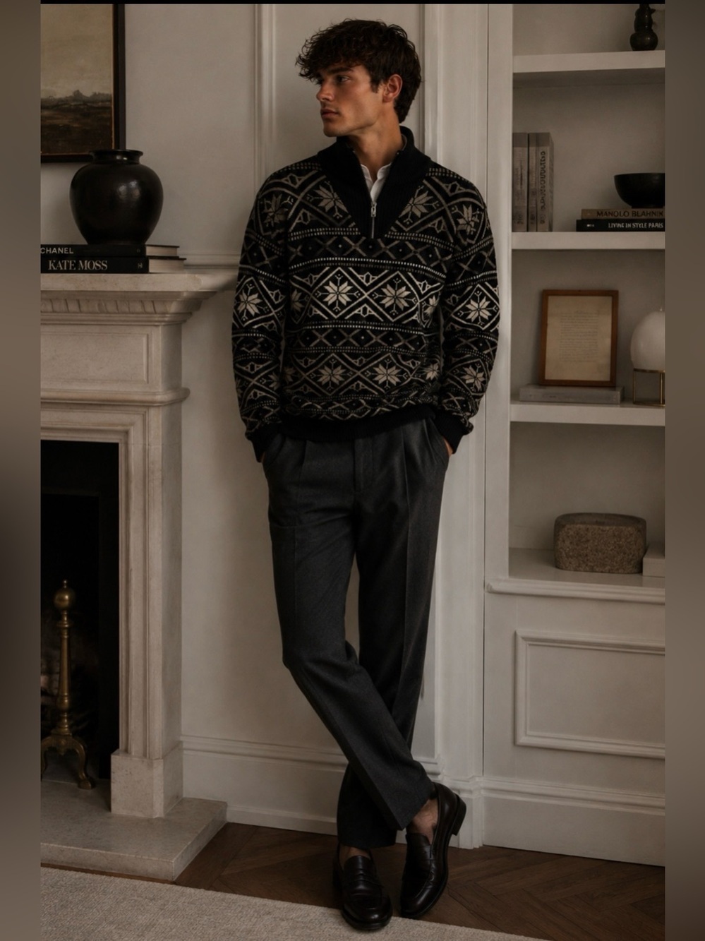 Bogner Norwegian 1/4 zip navy/black merino wool sweater